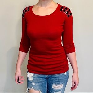 Material Girl Red Beaded 3/4 Sleeve Sweater